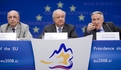 EU Finance Commissioner Joaquin Almunia, Slovenian Finance Minister, President of the Council Andrej Bajuk and EU Taxation Commissioner Laszlo Kovacs during the press conference