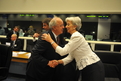 Slovenian Finance Minister and President of the ECOFIN Council Andrej Bajuk  welcomes the French Minister of Economy, Industry and Employment Christine Lagarde