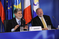 Ministre brésilien des Affaires étrangères Celso Amorim et ministre slovène des Affaires étrangères Dimitrij Rupel lors la conférence de presse