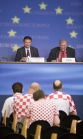 Conférence de presse dans l’esprit de l’EURO 2008 : ministre croate des Affaires étrangères Gordan Jandroković et ministre slovène des Affaires étrangères Dimitrij Rupel