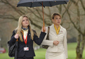 Slovene minister Mojca Kucler Dolinar on her way to lunch