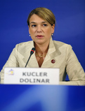Minister of Higher Education, Science and Technology  Mojca Kucler Dolinar at the press conference