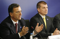 Le vice-président de la Commission européenne, Franco Frattini  et le ministre slovène de l'Intérieur Dragutin Mate lors de la conférence de presse