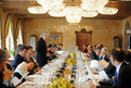 A toast of the Minister of Justice Lovro Šturm during lunch at Brdo Castle