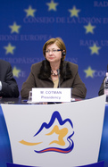 Slovenian minister of labour, family and social affairs Marjeta Cotman at the press conference