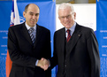 Slovenian Prime Minister Janez Janša is welcomed by the President of the European Parliament Hans-Gert Pöttering