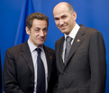 Le président français Nicolas Sarkozy avec le Premier ministre slovène Janez Janša