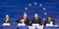 Javier European, Secretary-General of the EU Council,  Slovenian Minister for Foreign Affairs Dimitrij Rupel, Prime Minister Janez Janša and the President of the European Commission Jose Manuel Barroso during the Press Conference