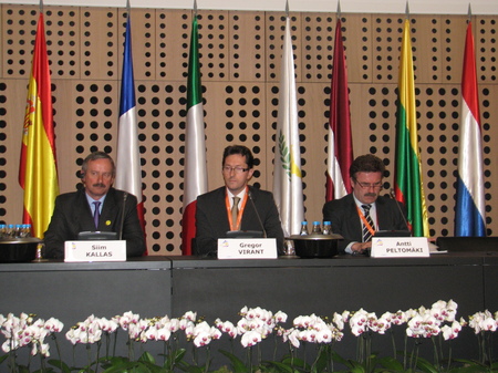 Kallas, Virant, and Peltomäki at the press conference